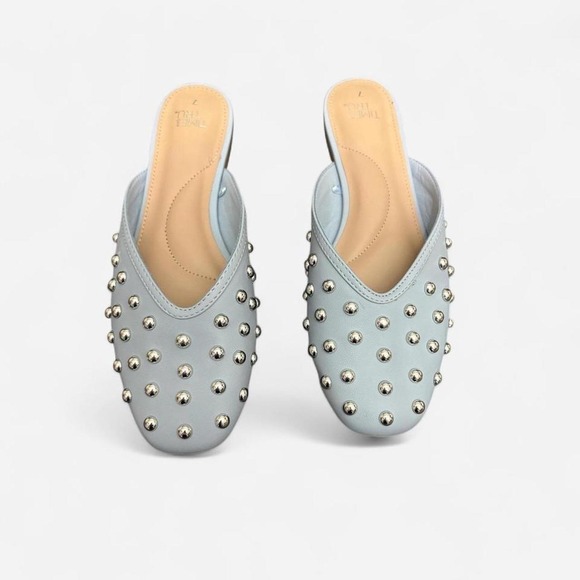Time and Tru Shoes - Time And Tru Shoes Womens Size 7 Blue Studded Slide Faux Leather Mules